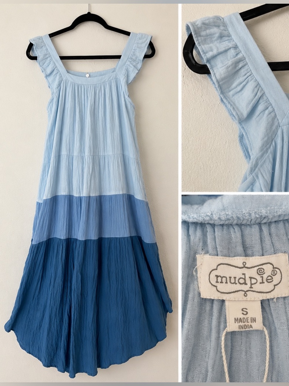 Mud Pie Nile Blue Color Block Tiered Dress NWT Size S